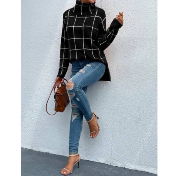 Boho Cozy Stripes Turtleneck Knit Sweater Top - Picture 6 of 6